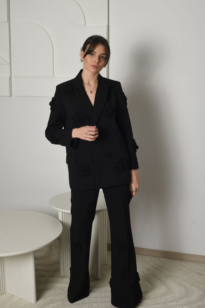 FOR RENT - Emily Long Sleeve Blazer and Flared Trousers with 3D Floral Appliqué