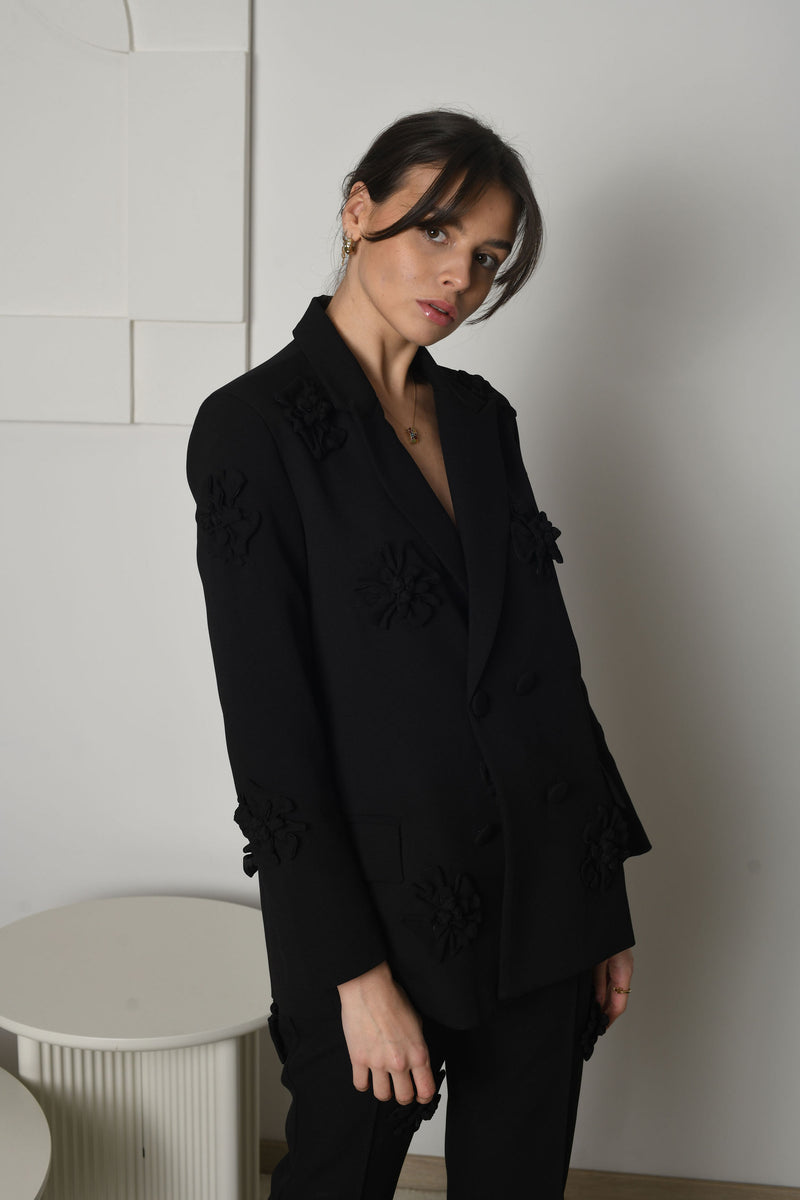 FOR RENT - Emily Long Sleeve Blazer and Flared Trousers with 3D Floral Appliqué