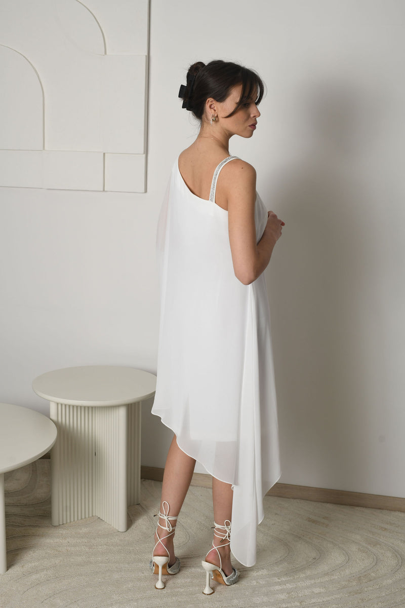 FOR RENT - Celeste Asymmetric Chiffon Dress with Embellished Strap