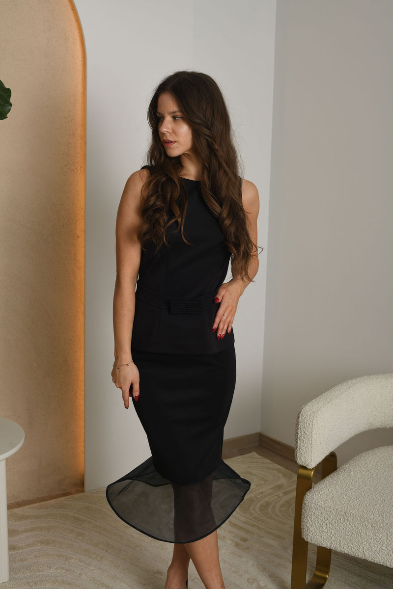 FOR RENT - ANNAKIKI Midi Dress with Sheer Hem and Belt