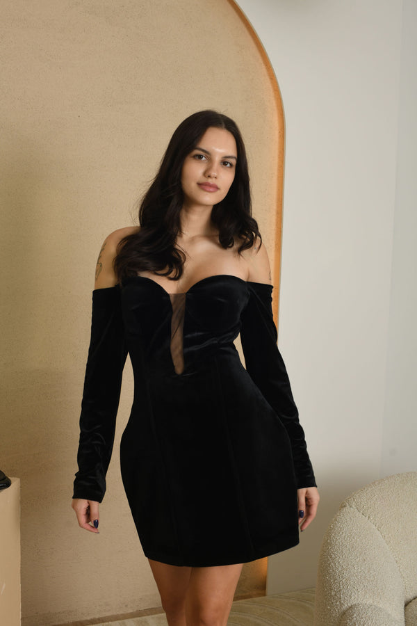 FOR RENT - Amara Off-Shoulder Velvet Mini Dress with Structured Bodice