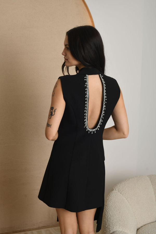 FOR RENT - Lana Sleeveless Blazer Dress with Pleats and Embellished Back