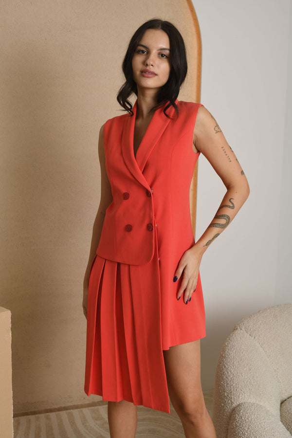 FOR RENT - Scarlet Sleeveless Blazer Dress with Asymmetrical Pleats