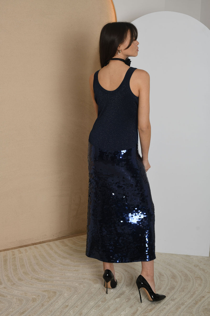 FOR RENT - Midnight Blue Sequin Tank Midi Dress