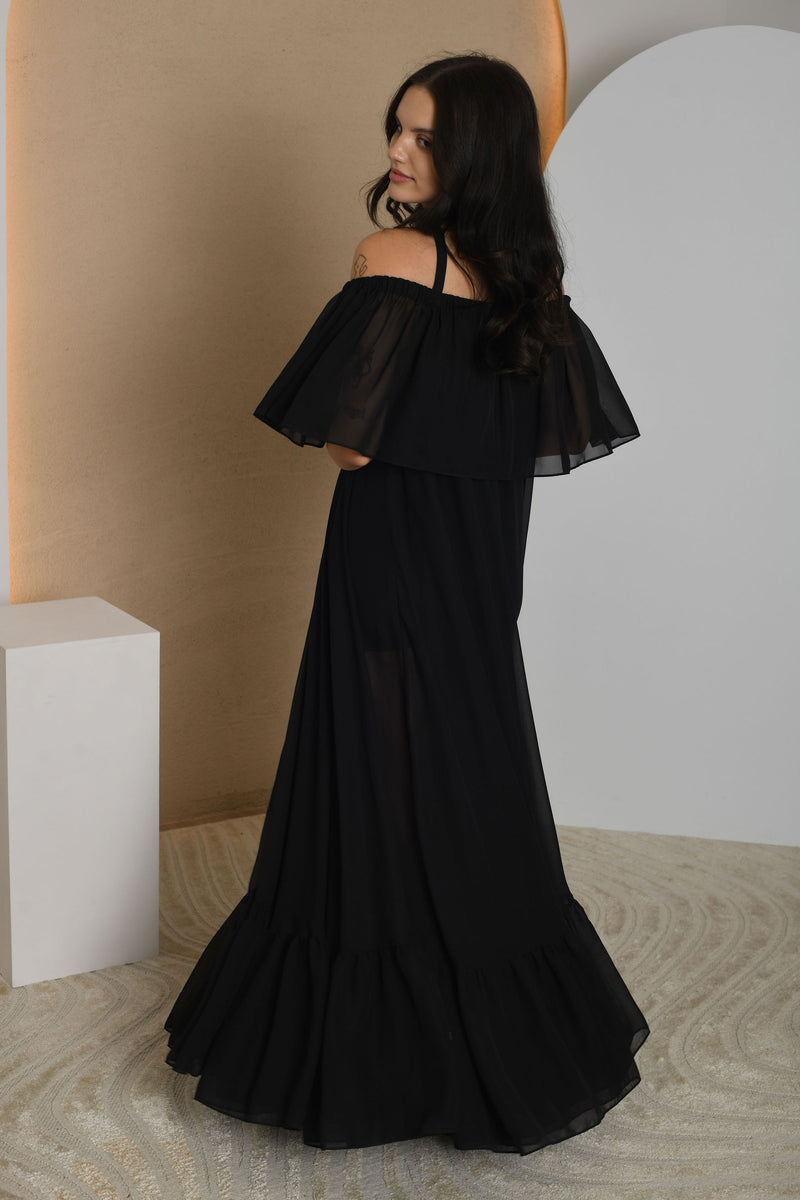 FOR RENT - Celeste Off-Shoulder Flowy Maxi Dress in Black