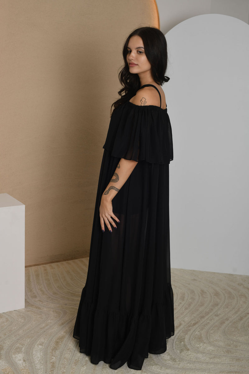 FOR RENT - Celeste Off-Shoulder Flowy Maxi Dress in Black