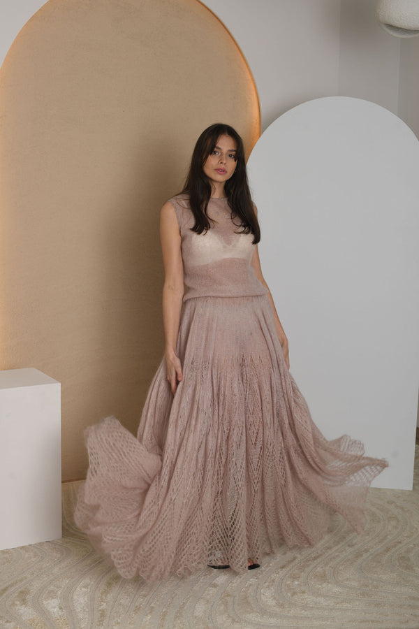 FOR RENT - Blush Sleeveless Lace Gown with Flowing Skirt