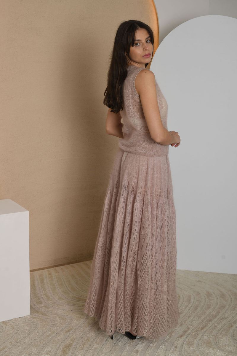 FOR RENT - Blush Sleeveless Lace Gown with Flowing Skirt