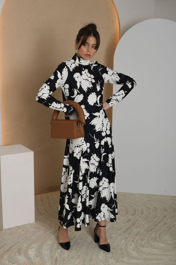 FOR RENT - High-Neck Long Sleeve Floral Maxi Dress