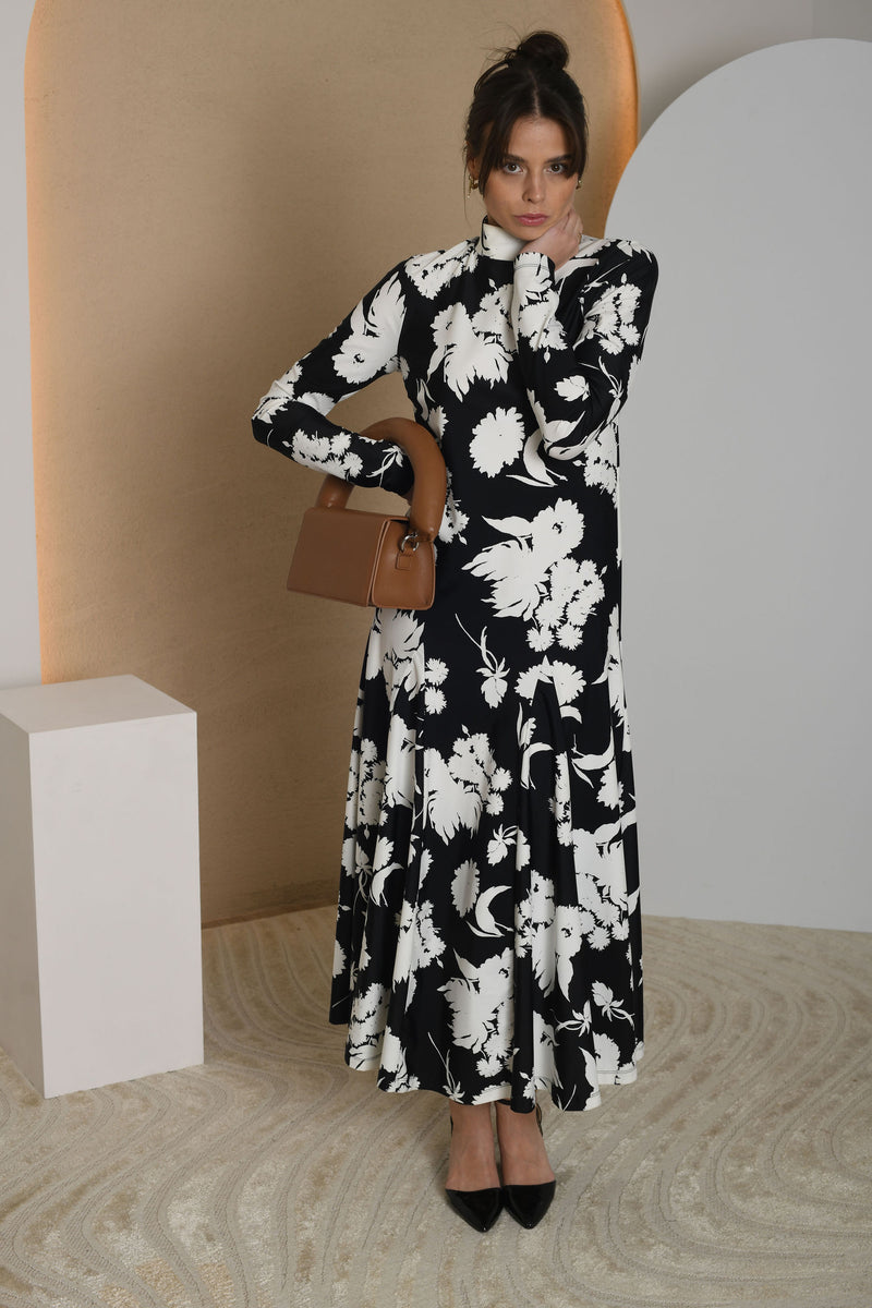 FOR RENT - High-Neck Long Sleeve Floral Maxi Dress