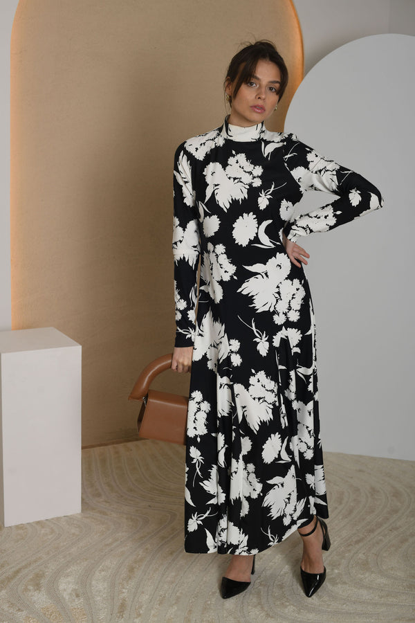 FOR RENT - High-Neck Long Sleeve Floral Maxi Dress