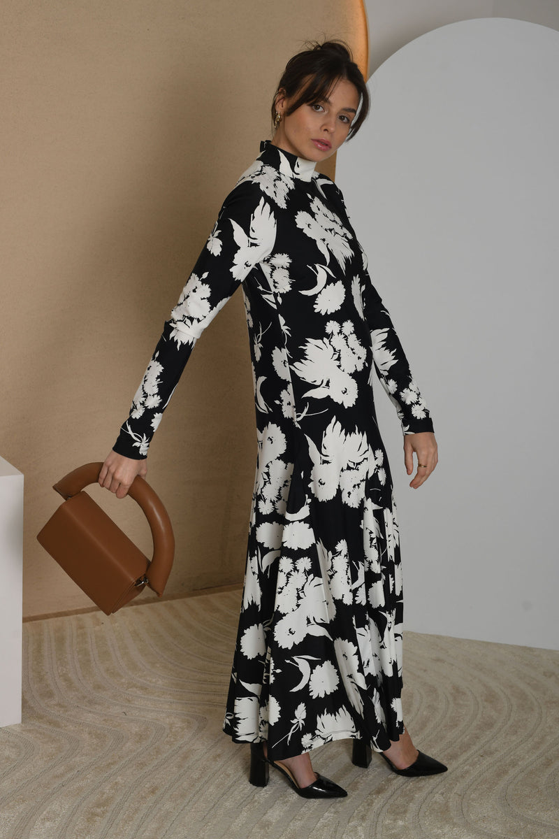 FOR RENT - High-Neck Long Sleeve Floral Maxi Dress