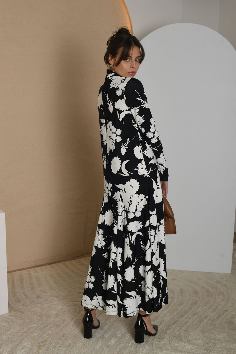 FOR RENT - High-Neck Long Sleeve Floral Maxi Dress