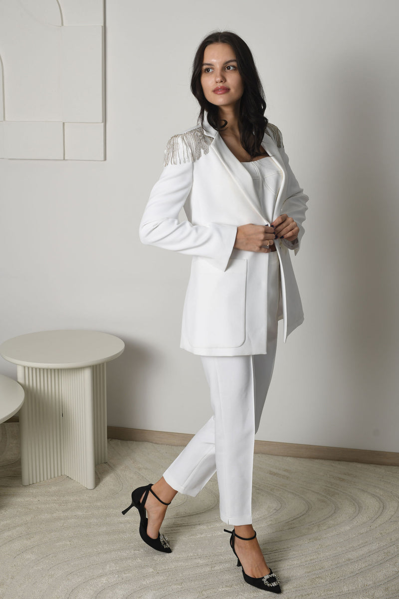 FOR RENT - Camilla Two-Piece Blazer Suit with Embellished Shoulders