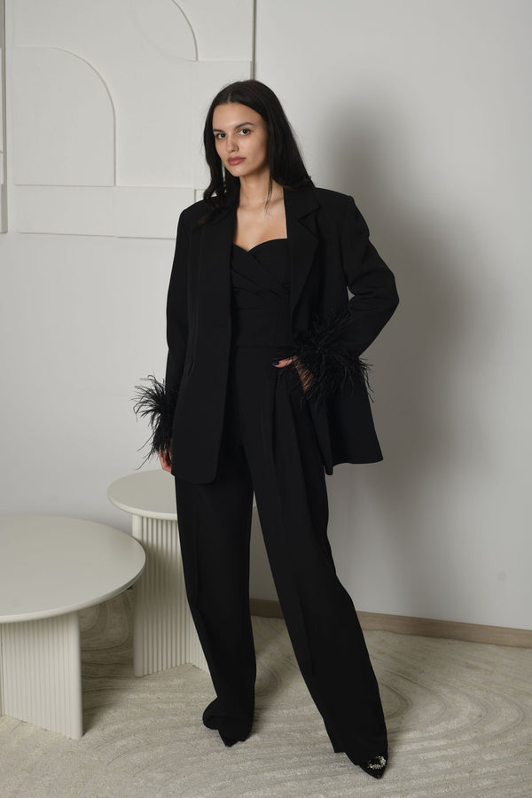 FOR RENT - Aurora Feather Cuff Blazer and Wide-Leg Trouser Set