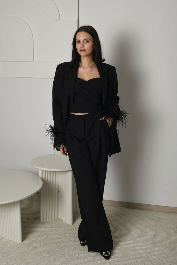 FOR RENT - Aurora Feather Cuff Blazer and Wide-Leg Trouser Set