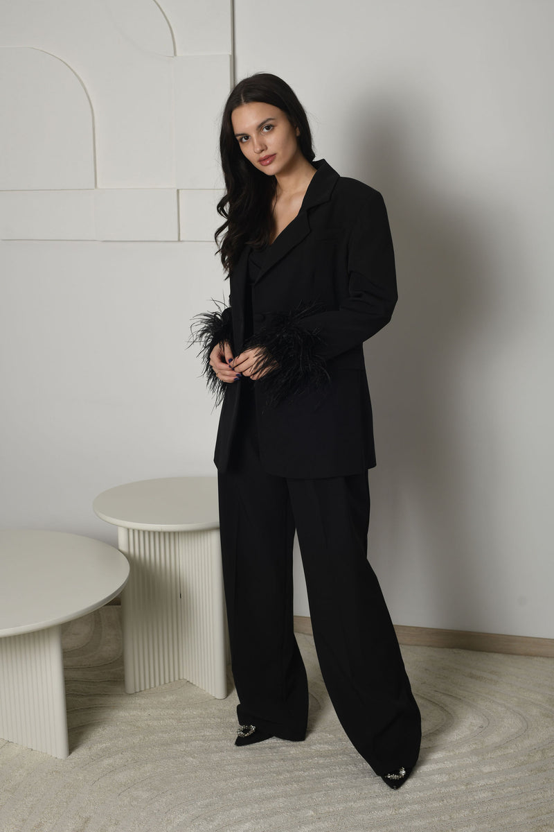 FOR RENT - Aurora Feather Cuff Blazer and Wide-Leg Trouser Set