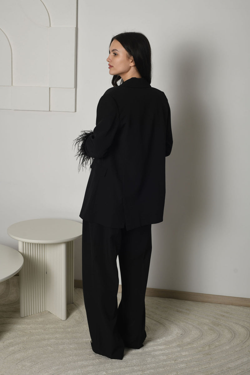 FOR RENT - Aurora Feather Cuff Blazer and Wide-Leg Trouser Set