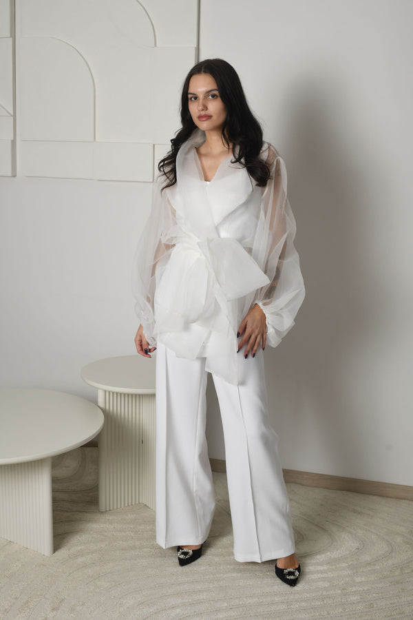 FOR RENT - Luna Organza Overlay Suit with Wide-Leg Trousers