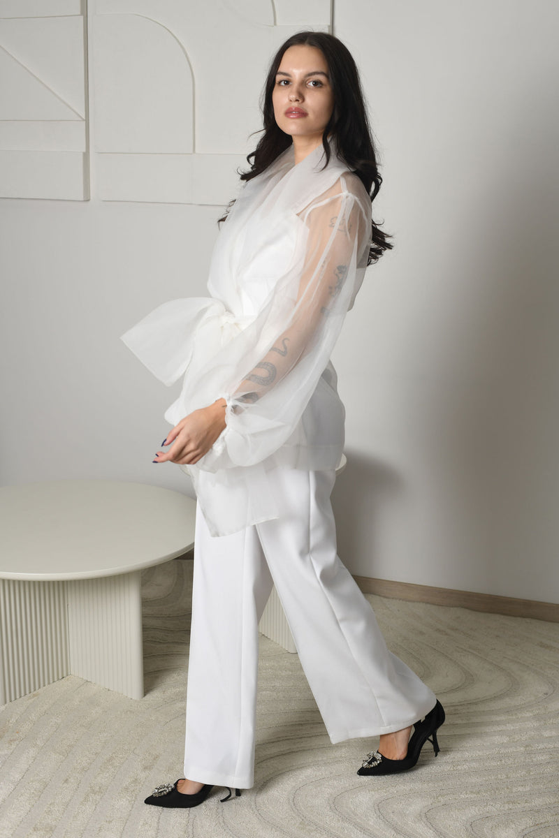 FOR RENT - Luna Organza Overlay Suit with Wide-Leg Trousers