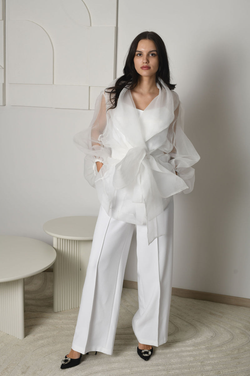 FOR RENT - Luna Organza Overlay Suit with Wide-Leg Trousers