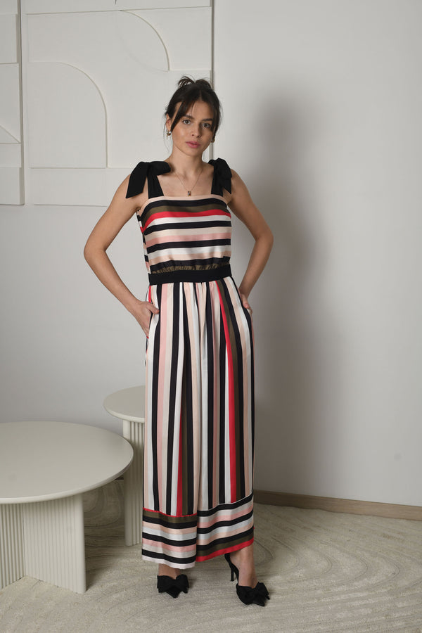 FOR RENT - Striped Wide-Leg Jumpsuit with Bow Shoulder Straps