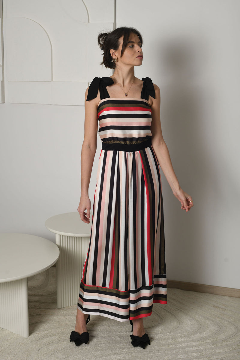 FOR RENT - Striped Wide-Leg Jumpsuit with Bow Shoulder Straps