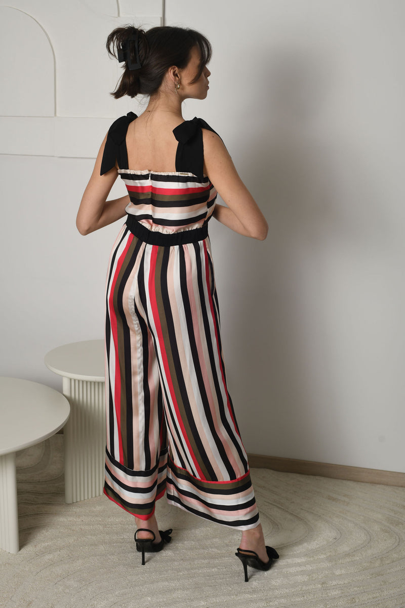 FOR RENT - Striped Wide-Leg Jumpsuit with Bow Shoulder Straps