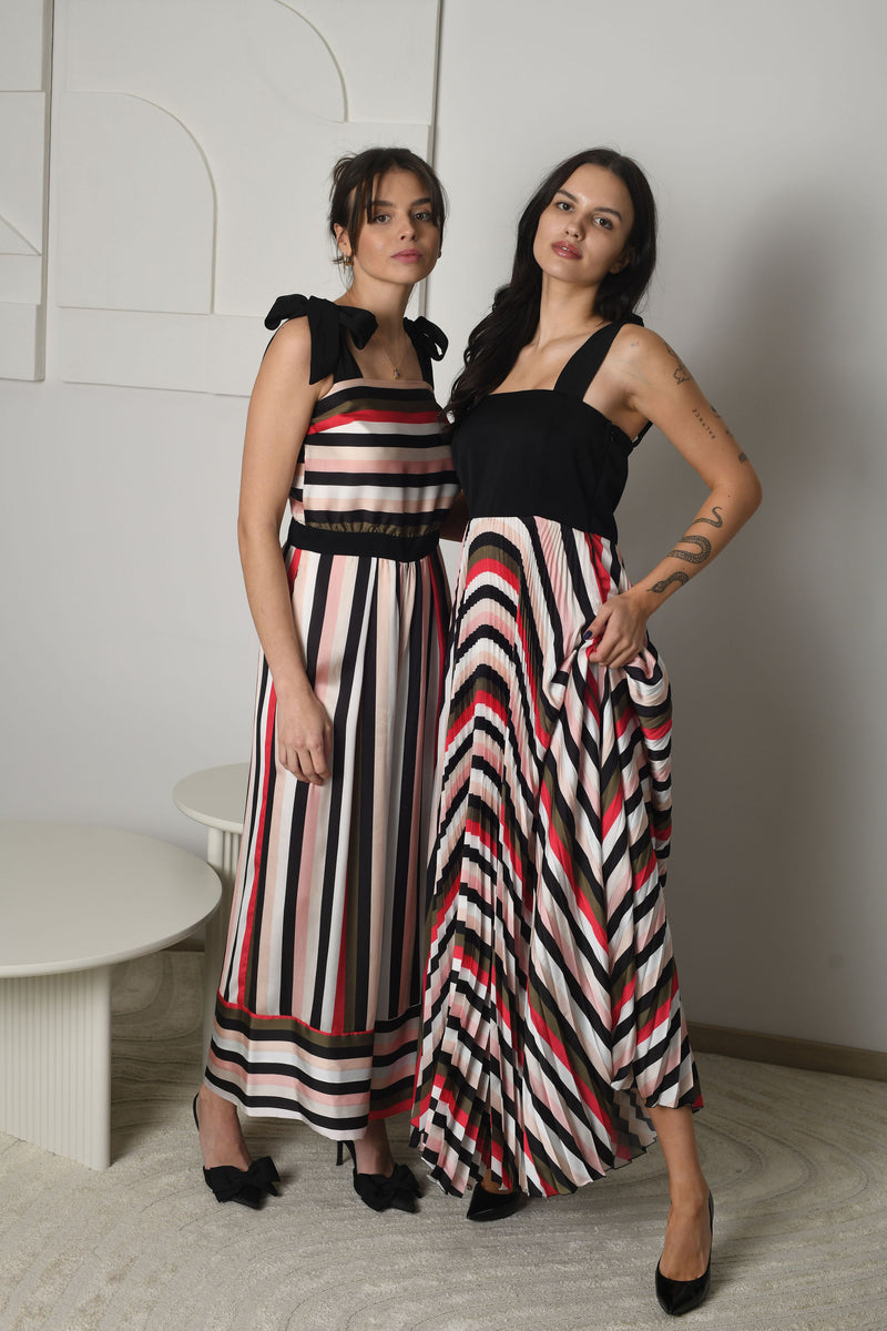 FOR RENT - Striped Wide-Leg Jumpsuit with Bow Shoulder Straps