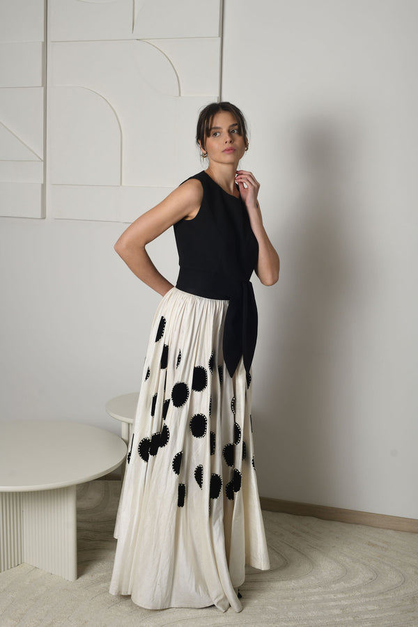 FOR RENT - Celeste Polka Dot Maxi Skirt & Asymmetric Black Top