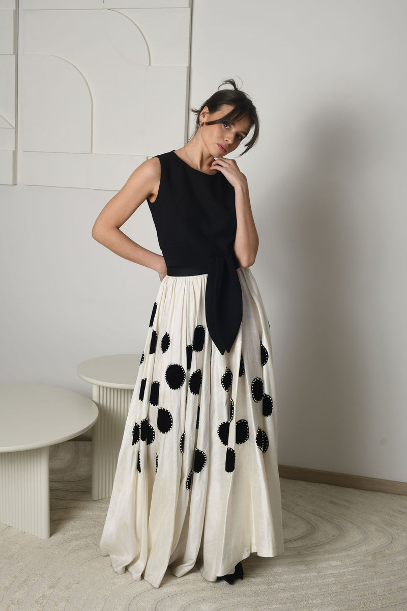 FOR RENT - Celeste Polka Dot Maxi Skirt & Asymmetric Black Top