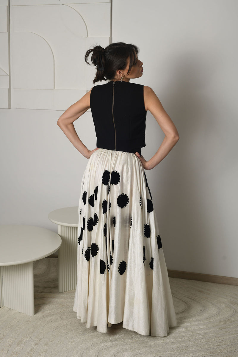 FOR RENT - Celeste Polka Dot Maxi Skirt & Asymmetric Black Top